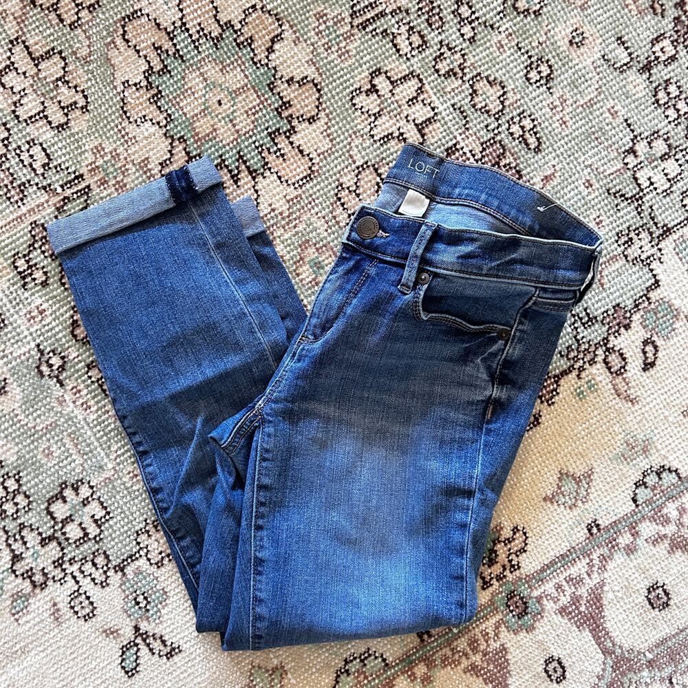LOFT Modern Cuffed Crop Jeans 26 2 2P 26P Women's Petite Slim Straight - Picture 2 of 5
